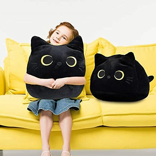 OUKEYI Oreiller en peluche pour Chat Noir