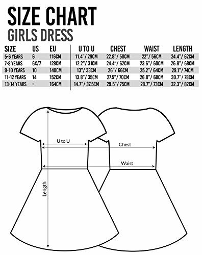 Tableau des tailles de robe pour filles avec mesures.
