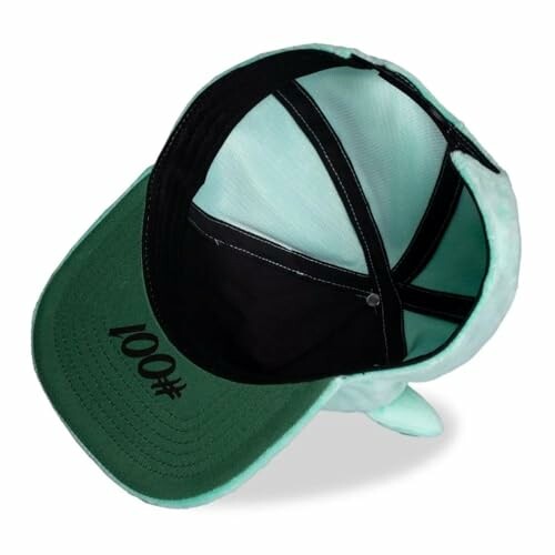 Intérieur d'une casquette de baseball verte.