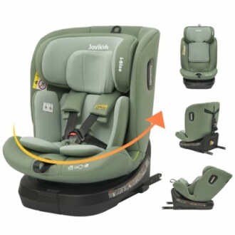 Siège auto vert pour enfants avec fonctions ajustables.