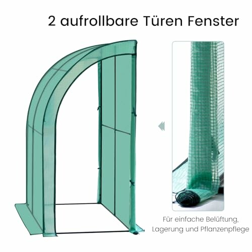 Porte enroulable pour serre en filet vert