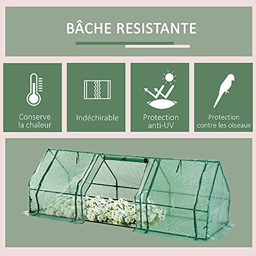 Bâche résistante pour serre avec protection thermique et anti-UV.