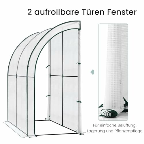 Serre avec portes enroulables pour ventilation et stockage