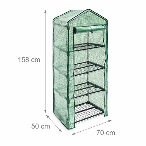 Serre d'intérieur à étagères avec dimensions.