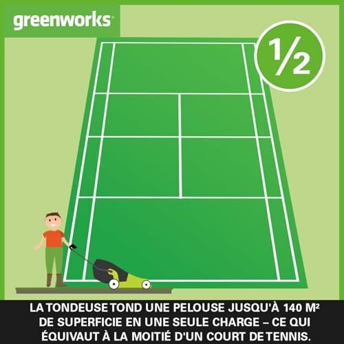 Illustration d'une tondeuse sur un demi-court de tennis