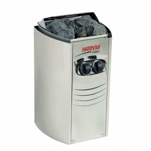 Chauffage de sauna Harvia en acier inoxydable avec pierres.