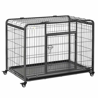 Grande cage pour chien avec roulettes et serrure.