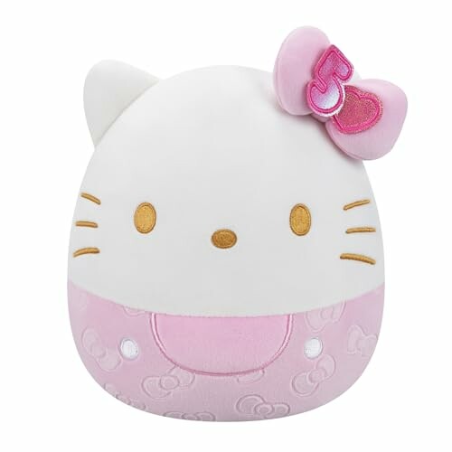 Peluches Hello Kitty avec un nœud rose.