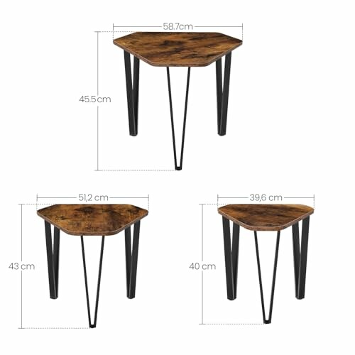 Tables gigognes hexagonales en bois avec pieds en métal noir