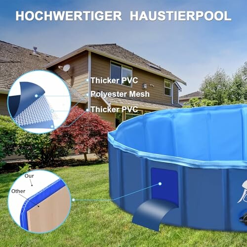 Piscine pour animaux de compagnie dans un jardin.