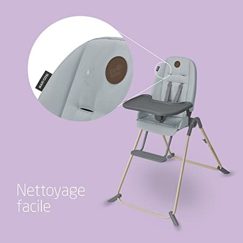 Chaise haute pour bébé avec nettoyage facile.