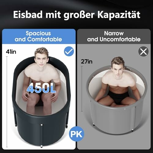 Comparaison des baignoires à glace avec différentes tailles et capacités.
