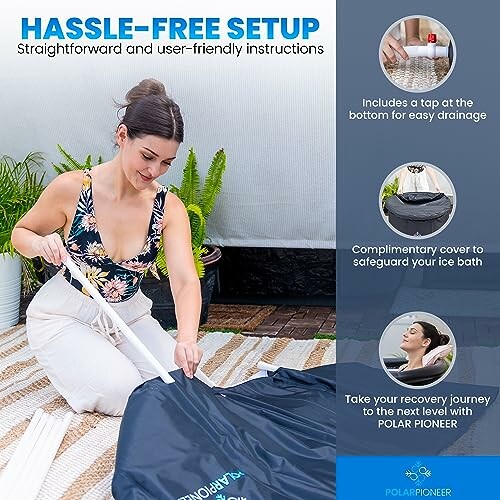 Femme installant un bain de glace avec des instructions faciles.