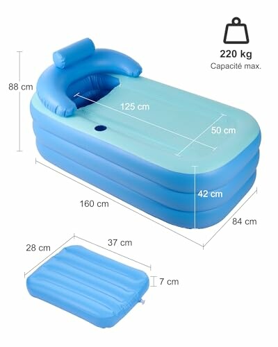 Baignoire gonflable bleue avec dimensions