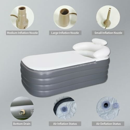 Baignoire gonflable avec accessoires d'inflation.
