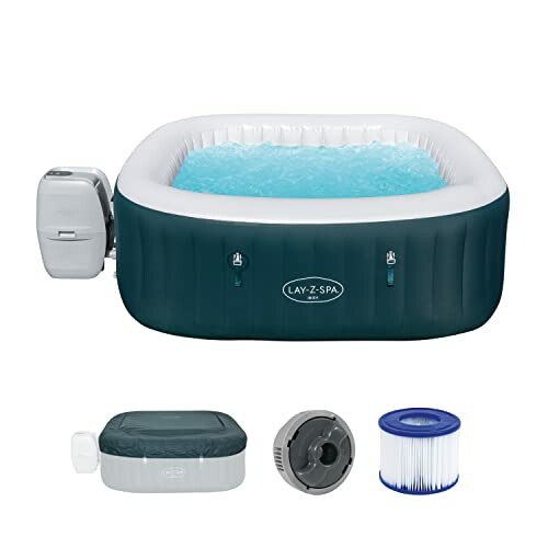 Bain à remous gonflable avec accessoires.