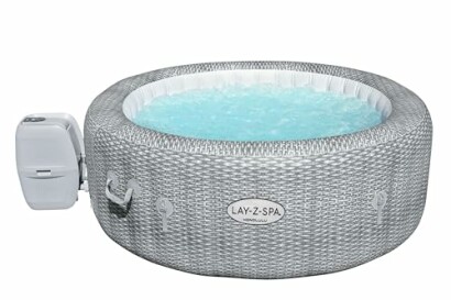 Bain à remous gonflable gris rempli d'eau