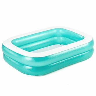 Piscine gonflable rectangulaire turquoise pour enfants.