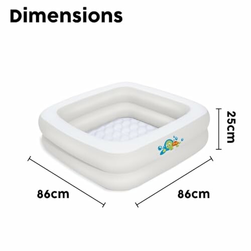 Piscine gonflable blanche avec dimensions de 86 cm par 86 cm et hauteur de 25 cm.