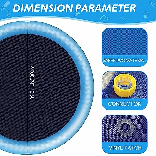 Paramètres de dimensions pour une piscine gonflable.