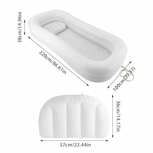 Baignoire gonflable portable avec dimensions.