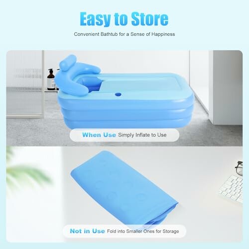 Baignoire gonflable portable bleue pour adultes, facile à ranger.