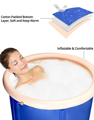 Femme relaxant dans une baignoire gonflable.