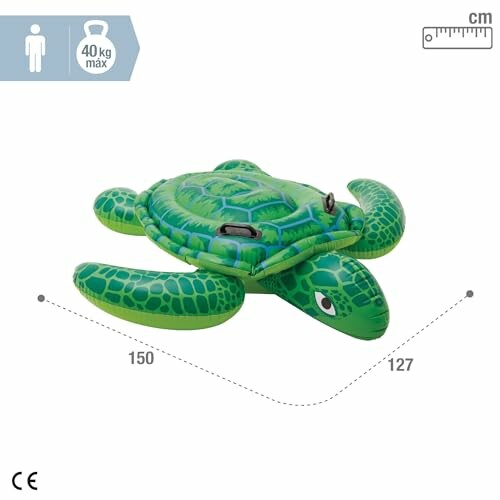 Jouet de piscine gonflable en forme de tortue verte.