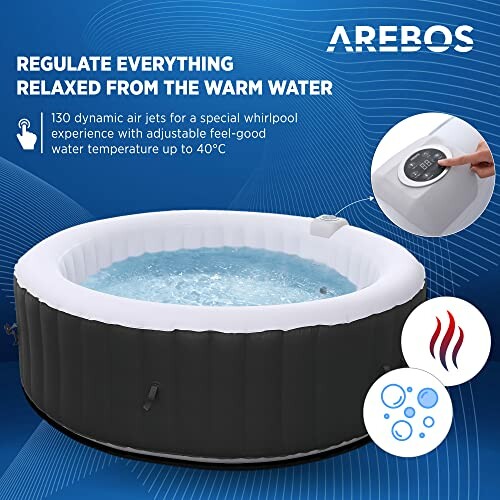 Bain à remous gonflable avec jets d'air et contrôle de température.
