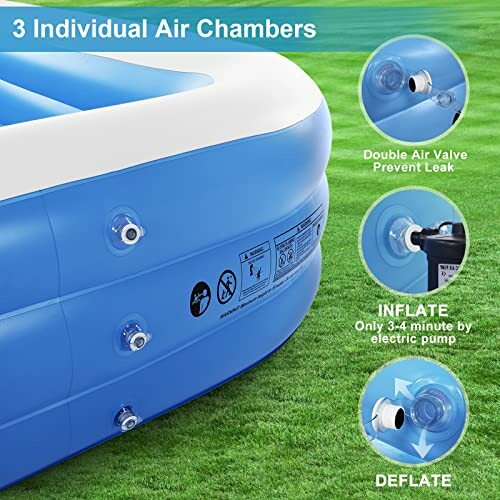 Piscine gonflable avec trois chambres à air sur l'herbe.