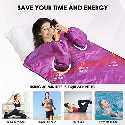 Femme utilisant une couverture sauna infrarouge.