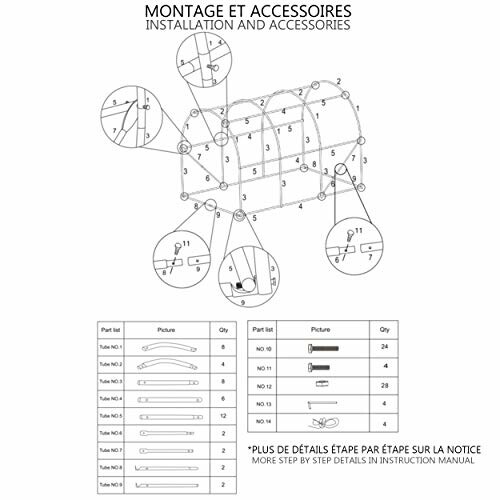 Schéma de montage et accessoires avec numéros de pièces