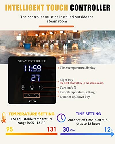 Contrôleur tactile intelligent pour salle de vapeur.