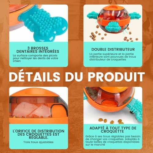 Jouet distributeur de croquettes pour animaux avec brosses intégrées.