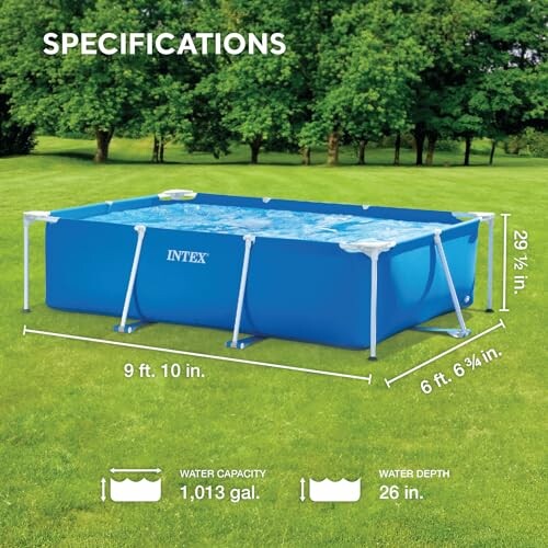 Piscine hors-sol Intex avec spécifications de dimensions et capacité d'eau