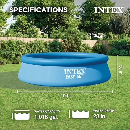 Piscine Intex Easy Set dans un jardin avec spécifications de taille.