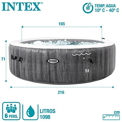 Bain à remous gonflable Intex avec dimensions et capacité.