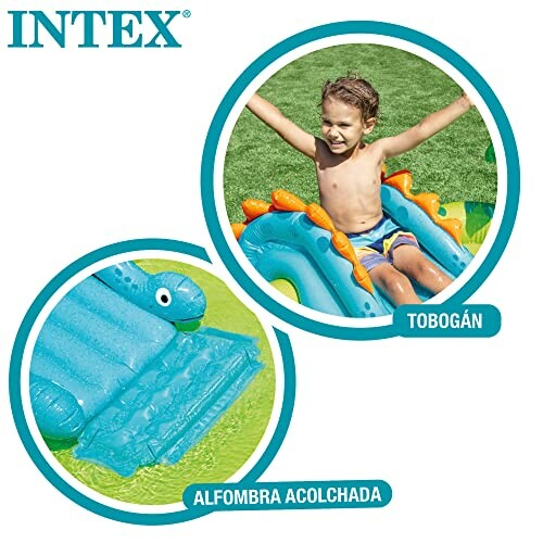 Enfant jouant sur un toboggan gonflable Intex.