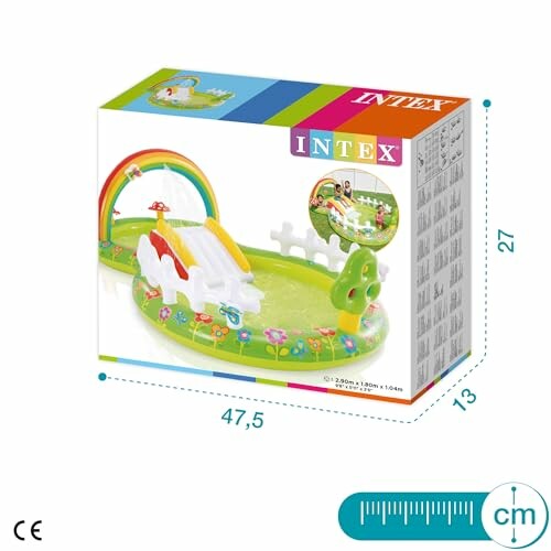 Boîte de piscine gonflable pour enfants Intex avec toboggan et arc-en-ciel.