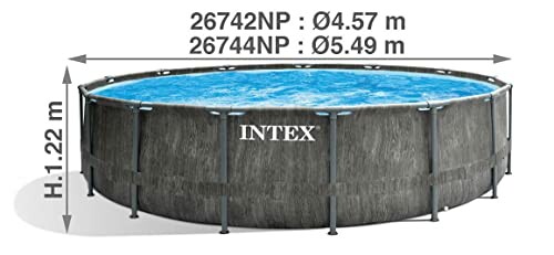 Piscine ronde hors sol Intex avec eau bleue.