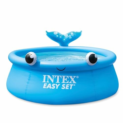 Piscine gonflable bleue pour enfants avec motif de baleine.