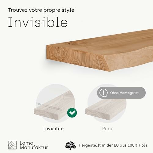 Étagère en bois avec design invisible.