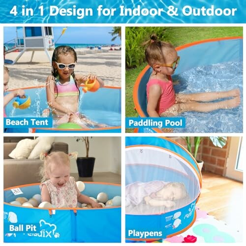 Enfants utilisant une tente de plage, une piscine, une piscine à balles et un parc