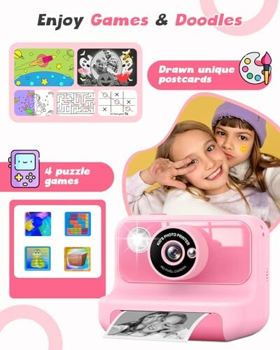 Caméra pour enfants avec jeux et dessins colorés.