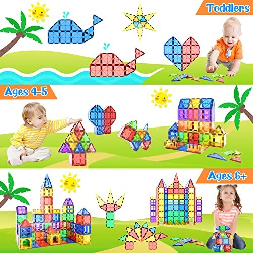 Enfants jouant avec des blocs de construction magnétiques colorés