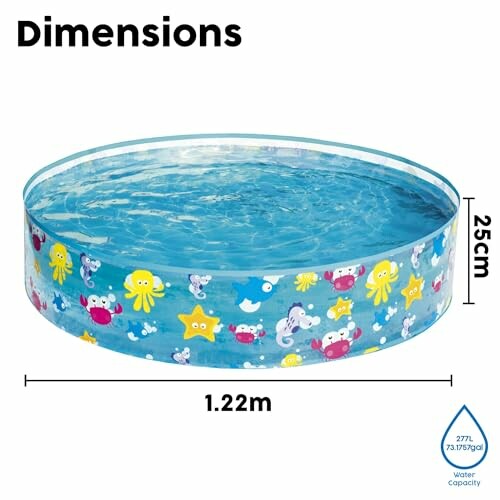 Piscine pour enfants avec dimensions et motifs d'animaux marins.