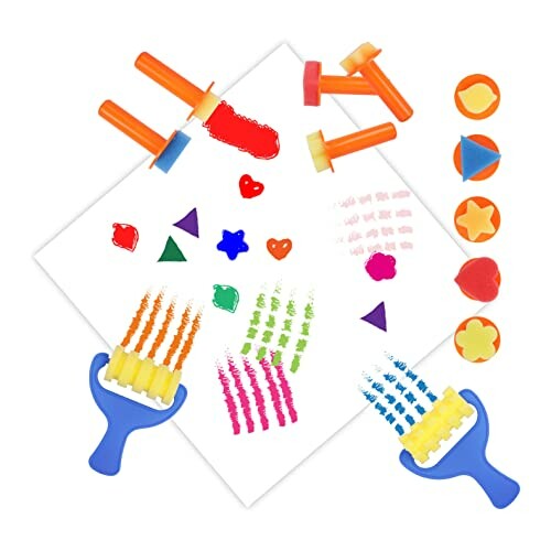 Ensemble d'outils de peinture pour enfants avec tampons et rouleaux.