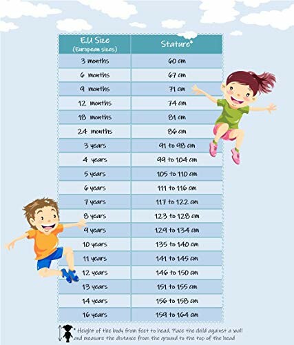 Tableau des tailles pour enfants avec mesures en centimètres