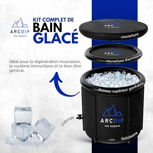 Kit complet de bain glacé avec couverture et glace.