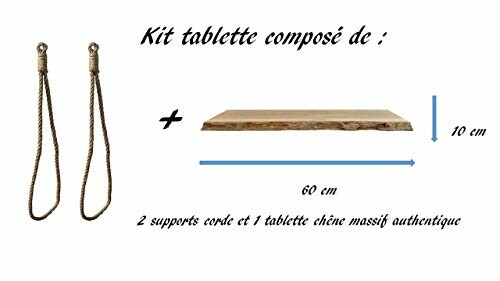 Kit tablette avec planche en chêne massif et supports en corde.